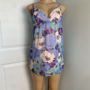 Tulle Babydoll Top Dress Womens M Y2K Cami fairy Floral lined
